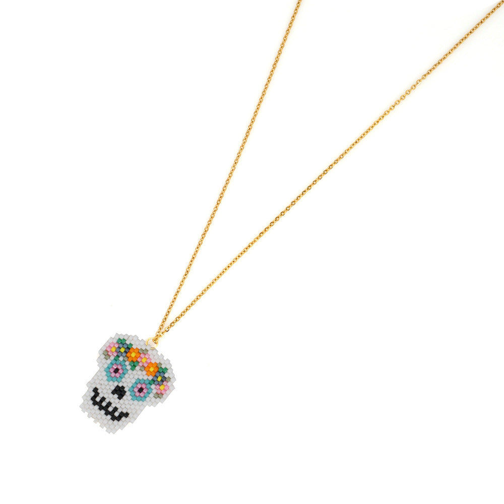 Wholesale Colorful Beaded Skull Necklaces